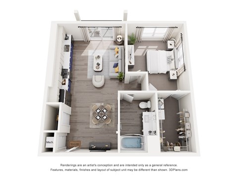 Floor plan for 1 bed, 1 bath, 776 sqft